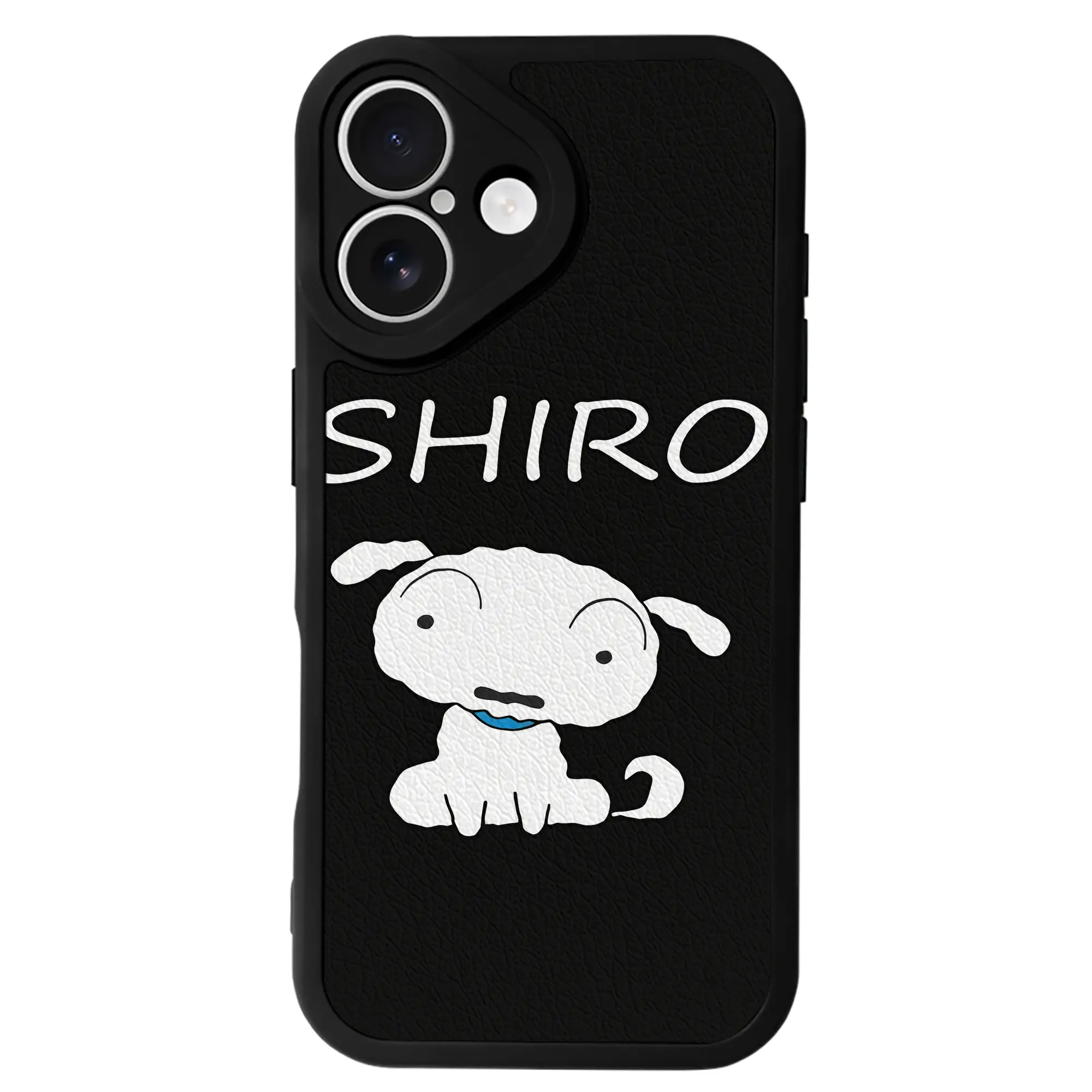 クレヨンしんちゃん グッズ シロ - IPhone 16シリーズ対応 ・ シリコンスマホケース ・ レザー調 ・ 高精度フィット ・ 耐衝撃 ・ ワイヤレス充電対応 ・ 精密カット